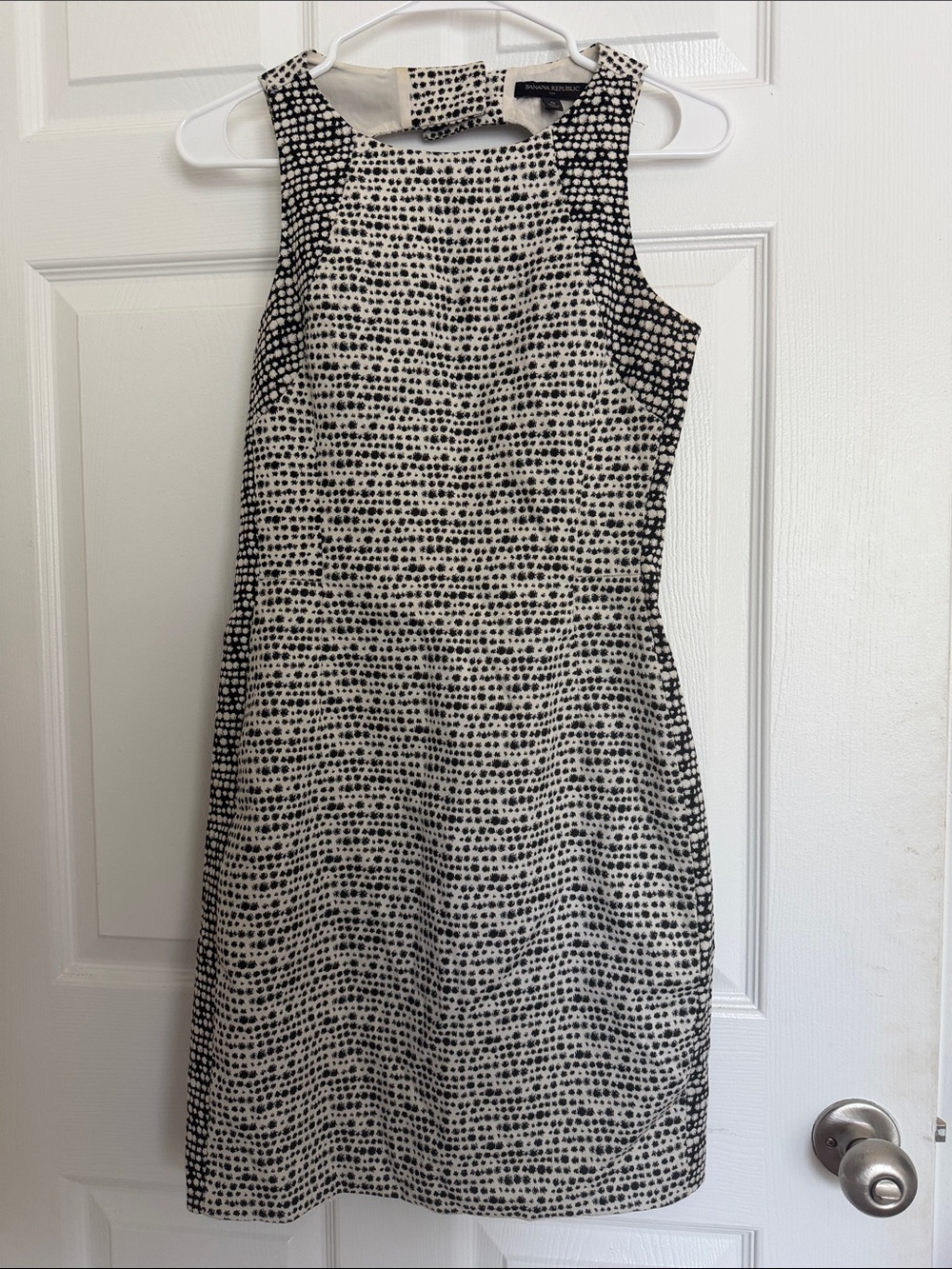 Banana Republic Black and White Dot-Pattern Sleeveless Sheath Dress